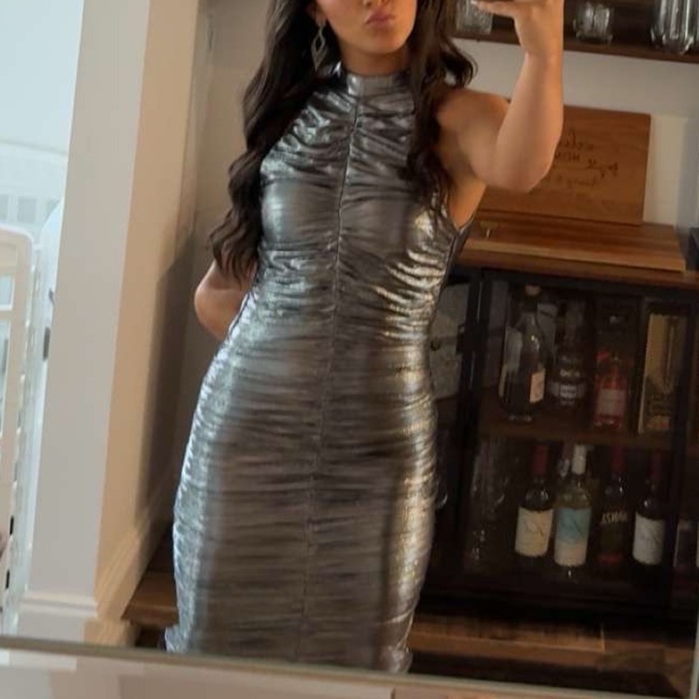 Silver Metallic Sleeveless Dress